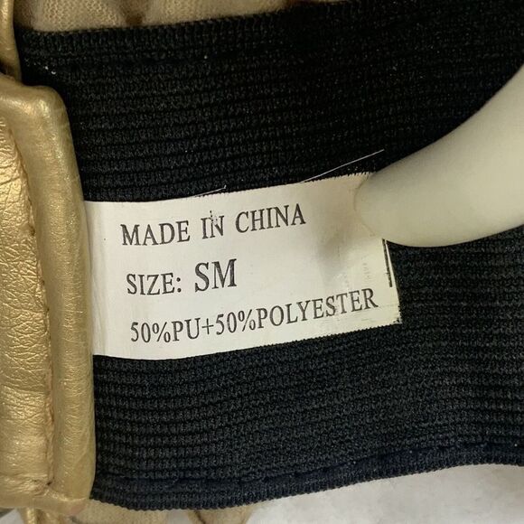 Women’s Gold Metallic Ruffle Scrunchie Metal Closure Elastic Stretch Belt - Picture 7 of 8